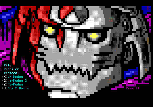 A noseless ambulatory suit of armor gazes thoughtfully over your shoulder with its glowing-eyed toothy visage, while reflecting something menacingly red from off on the side.