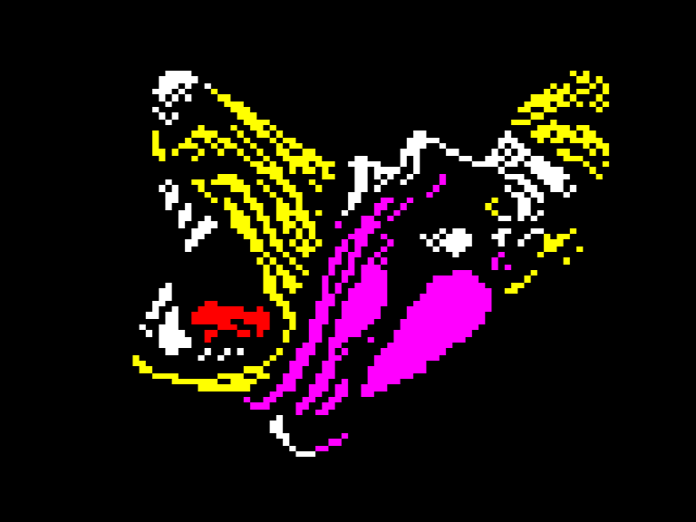 A clean-shaven young blonde man is surprised (as are we!) as the snarling muzzle of a wild wolf attempts to emerge through his lips from his distended mouth and throat.