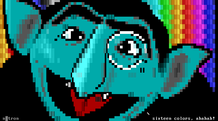 A friendly purple vampire wearing a monocle smiles at the viewer with a rainbow of colours undulating behind him.