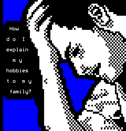 A man slumps in despair, resting his forehead against his hand, pondering -- how do I explain my hobbies to my family?